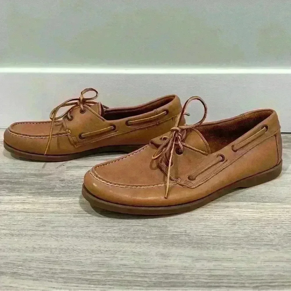 Vintage Levi’s Tan Leather Boat Shoes Slip On Brown Loafers NEW Levis Size 9